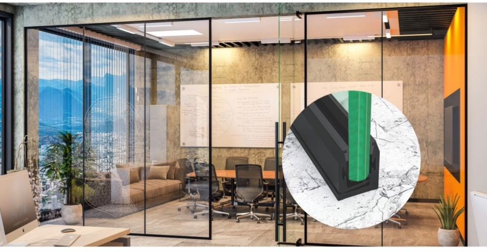 Frameless glass office partition fitted with Meraki hardware